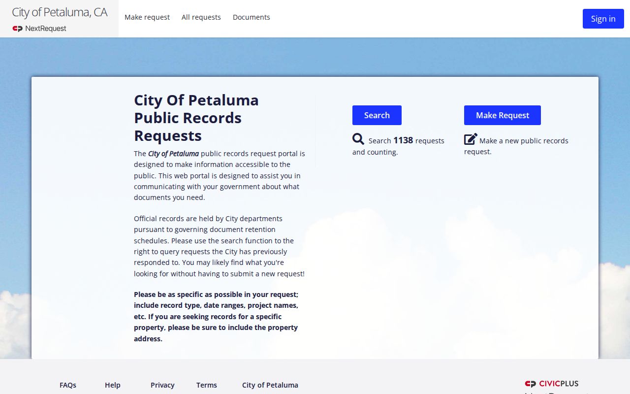 Petaluma people search using the city records request portal
