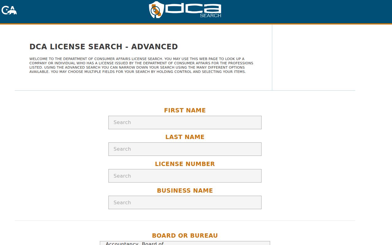 Petaluma people search with California professional license fields