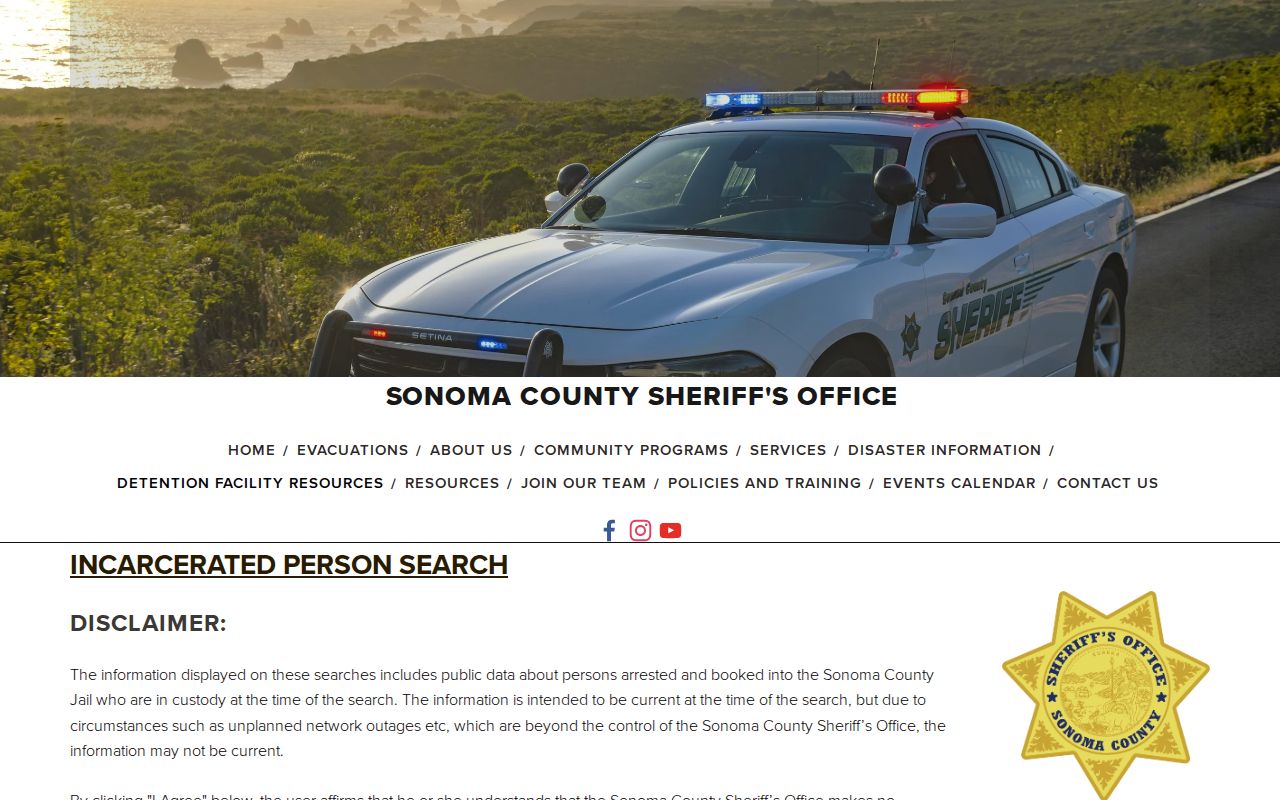 Petaluma people directories Sonoma incarcerated person search notice